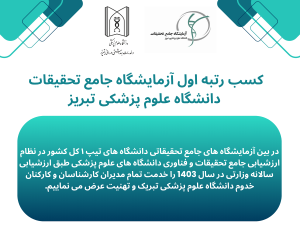 کسب رتبه نخست در استان و همچنین رتبه نخست در سطح سازمان مادر (وزارت بهداشت، درمان و آموزش پزشکی) 
